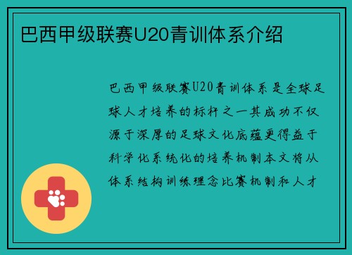 巴西甲级联赛U20青训体系介绍