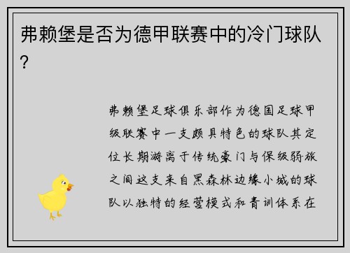 弗赖堡是否为德甲联赛中的冷门球队？