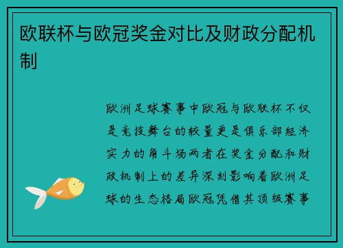 欧联杯与欧冠奖金对比及财政分配机制
