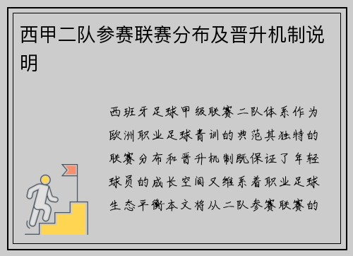 西甲二队参赛联赛分布及晋升机制说明