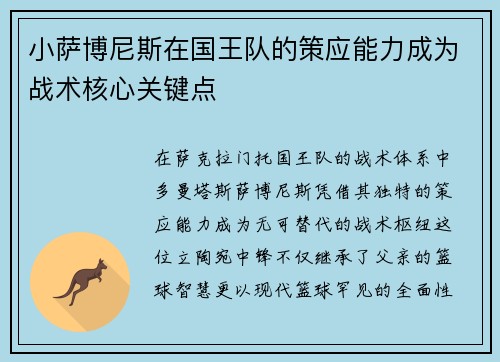 小萨博尼斯在国王队的策应能力成为战术核心关键点