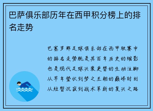 巴萨俱乐部历年在西甲积分榜上的排名走势